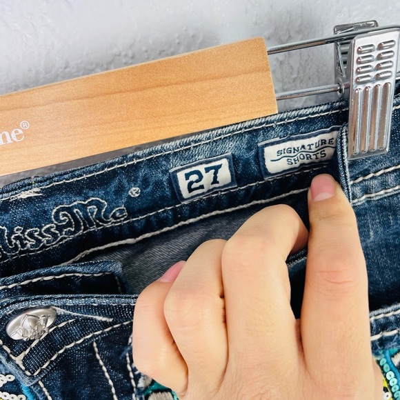 Miss Me Denim Colorful Geometric South western Style Denim Jean Mini Shorts - Picture 7 of 10